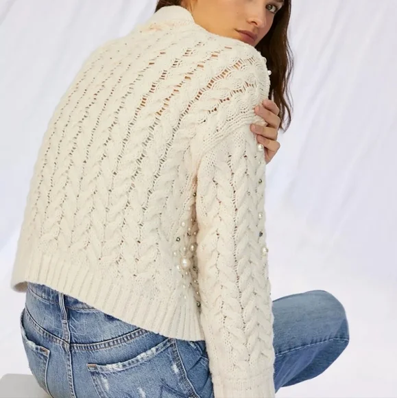 by Anthropologie Ivory Kimono in Things Party Pearl Cardigan One Size - Picture 4 of 16